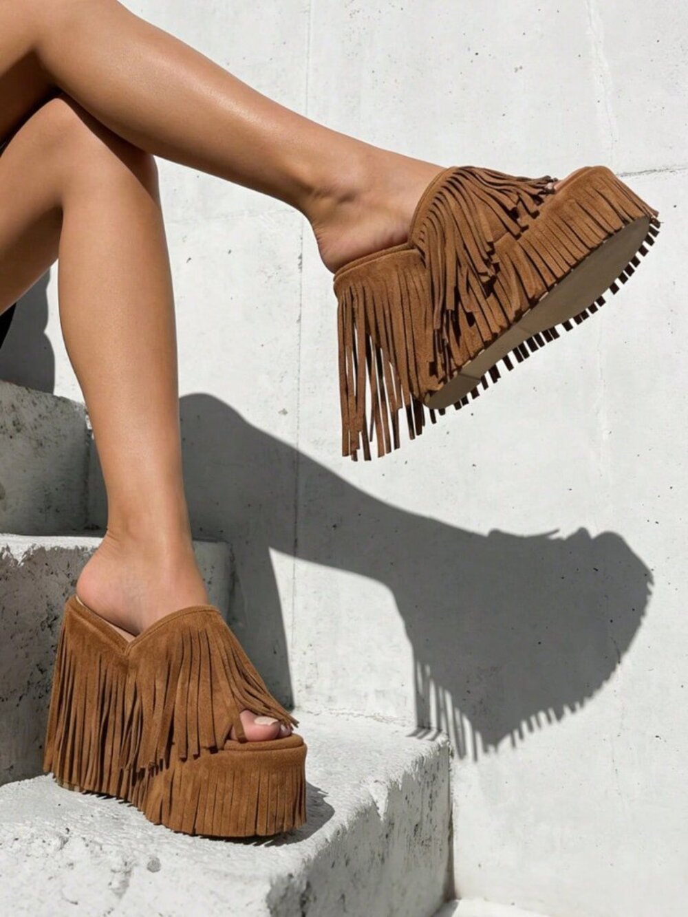 Brown Bohemian Women's Wedge Platform Slip-On Chunky Slide Sandals Open Toe - Picture 10 of 10